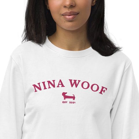 NW Varsity Sweatshirt - Pink Embroidery - Organic Cotton - Unisex - Nina Woof