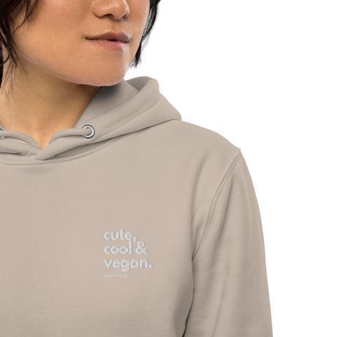 Organic "Cute, Cool & Vegan" Unisex Hoodie - White Embroidery - Nina Woof