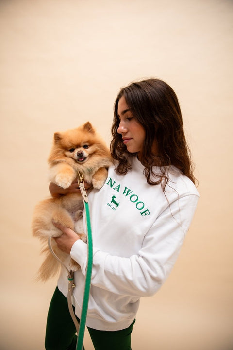 NW Varsity Sweatshirt - Organic Cotton - Unisex - Green Embroidery - Nina Woof