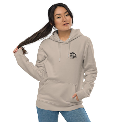 Organic "Cute, Cool & Vegan" Unisex Hoodie - Black Embroidery - Nina Woof